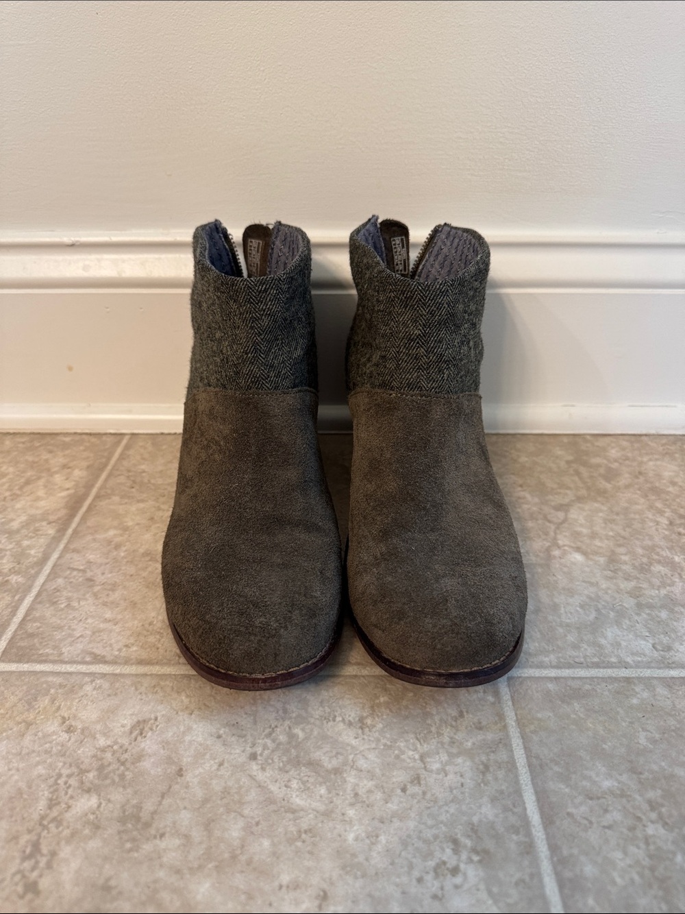 Toms Gray Suede & Tweed Ankle Booties